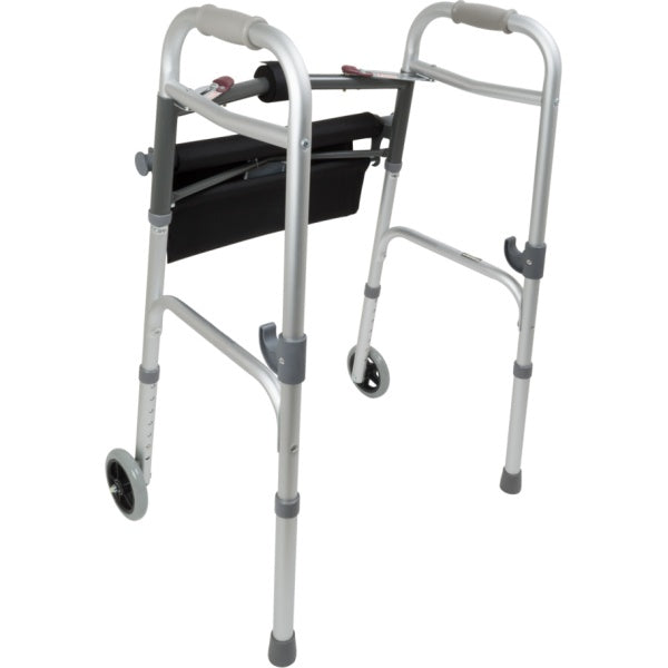 ProBasics Two-Button Folding Walker with Wheels and Roll-Up Seat
