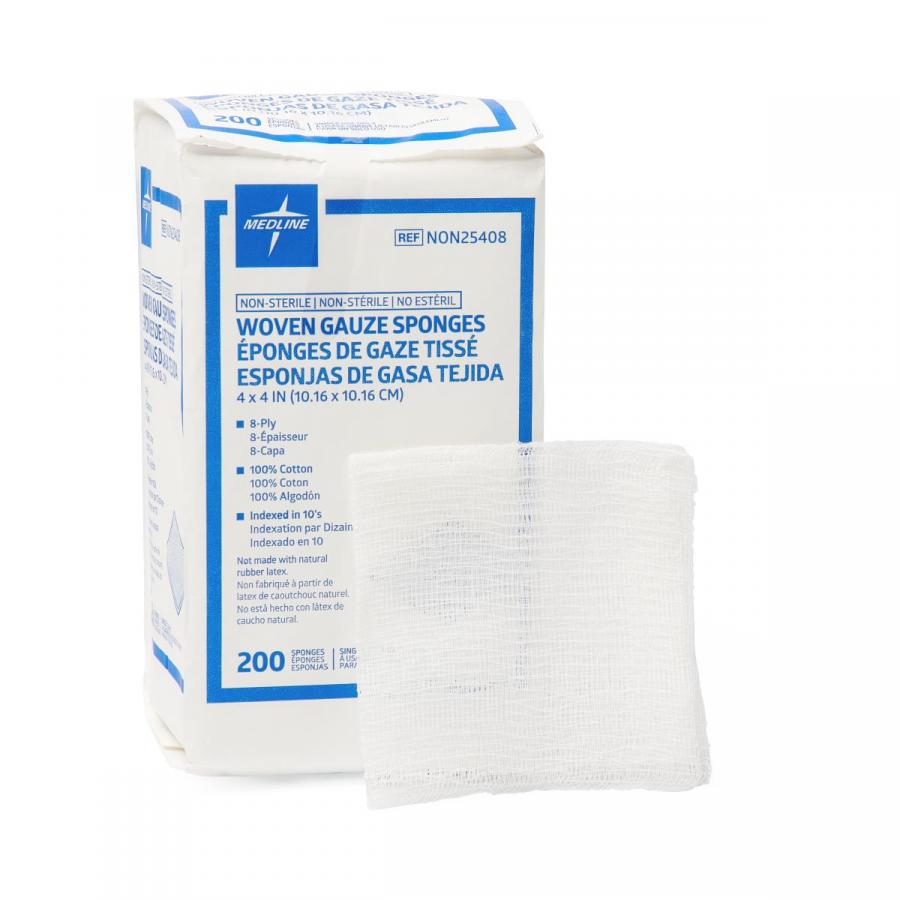 Gauze Sponges, 4 Inch x 4 Inch, 8-Ply, Non-Sterile, 100% Cotton, #NON25408, (200 Count)