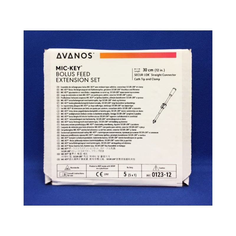 Juego de extensión de tubo de alimentación enteral en bolo MIC-Key, con punta de catéter, conector recto SECUR-LOK y abrazadera, 5 unidades, n.º 0123-12